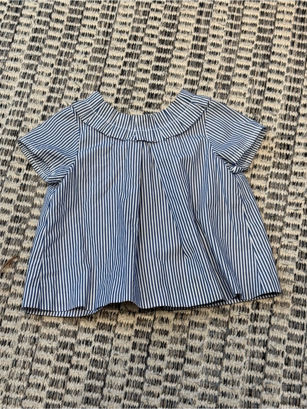 Jacadi Blue and White Striped Short Sleeve Blouse